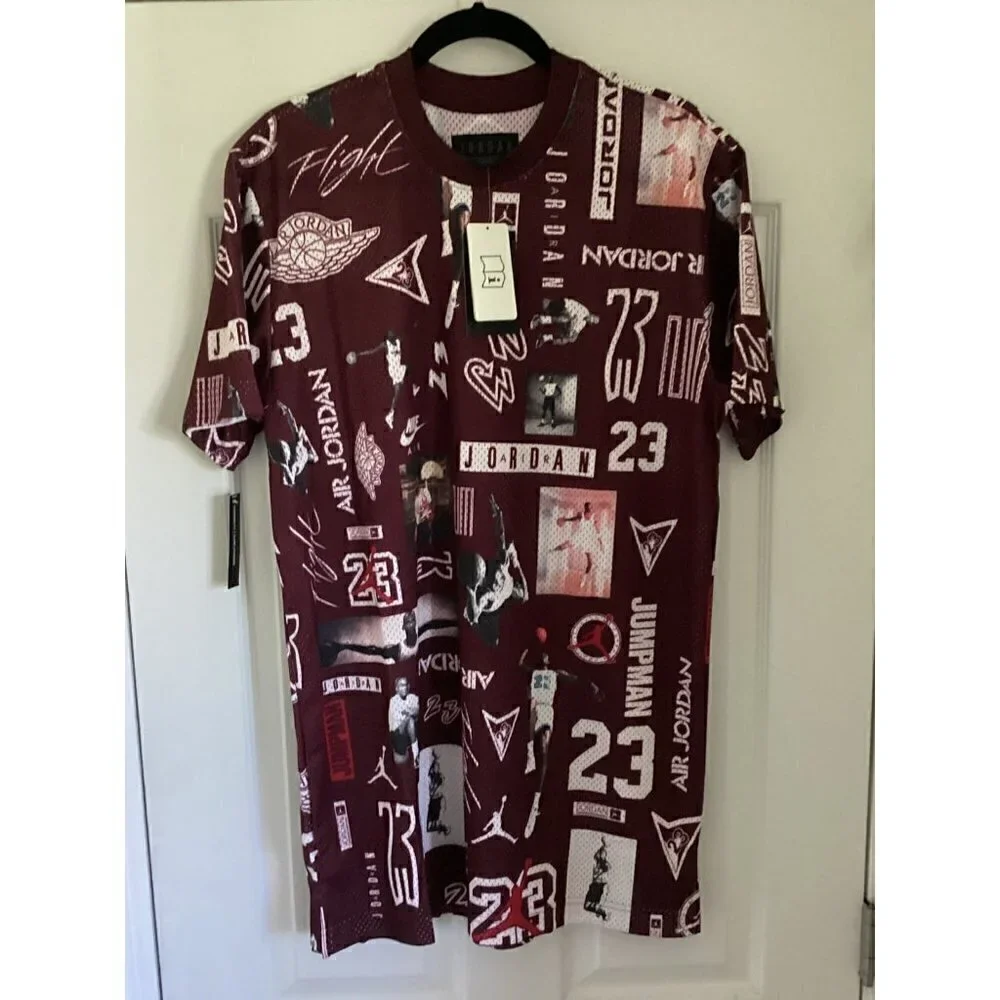 𝅺jordan All Over Print Short Sleeve Jersey Top Size: Medium Color: Burgundy